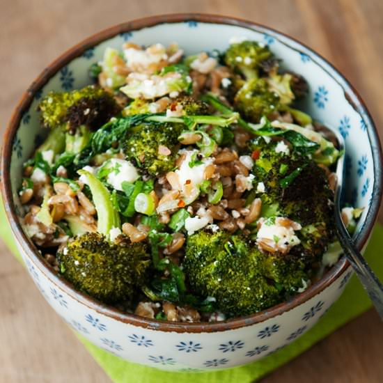 Roasted Broccoli Farro Salad w Feta