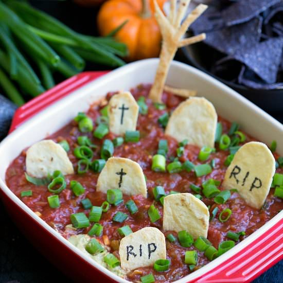 Spooky graveyard taco dip