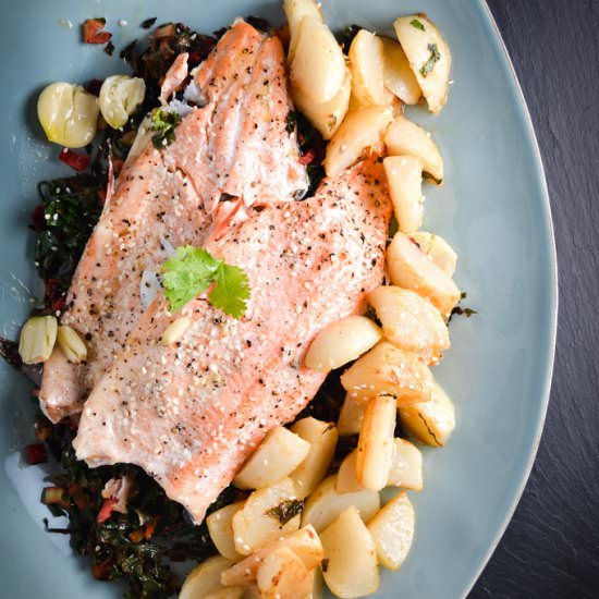 Trout & Braised Turnips/Swiss Chard