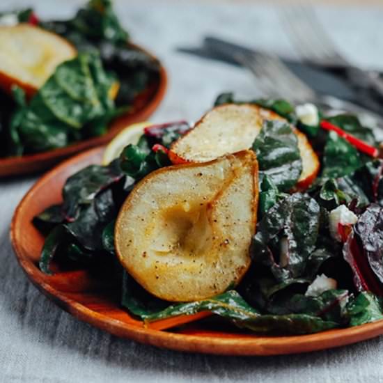 Roasted Pear and Rainbow Chard