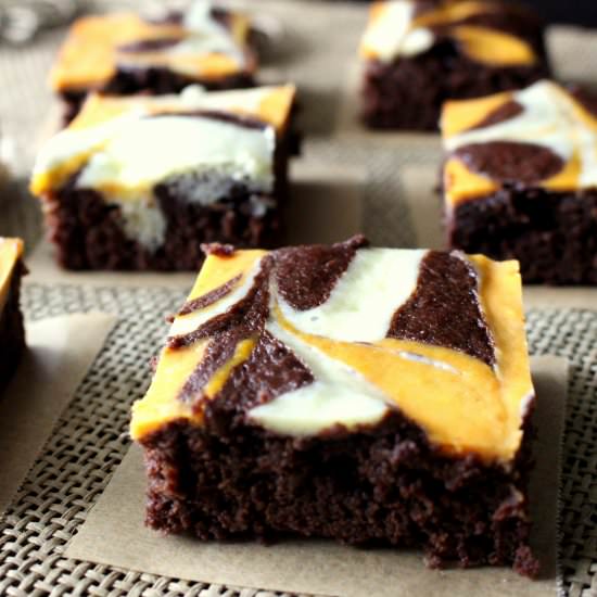 Pumpkin Cheesecake Swirled Brownies