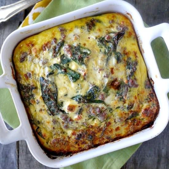 Bison, Greens & Feta Egg Casserole