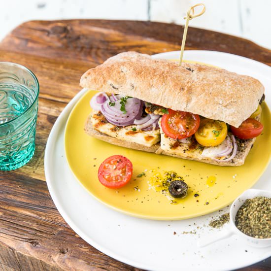 Zaatar, Halloumi, Olives Sandwich
