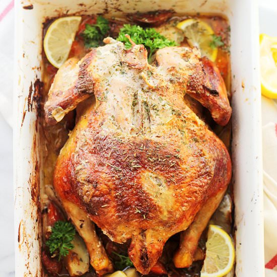 Stuffed Roast Chicken with Cheese