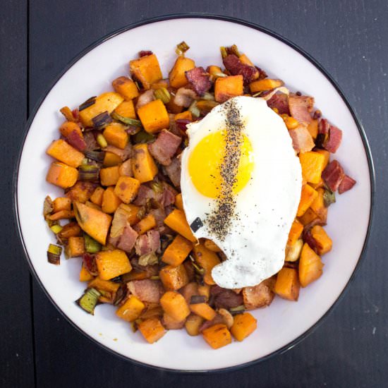 Bacon and Leek Sweet Potato Hash