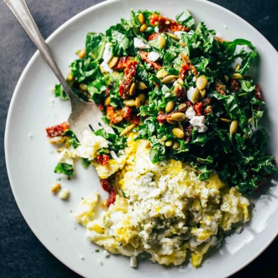 Goat Cheese Scrambled Eggs Pesto