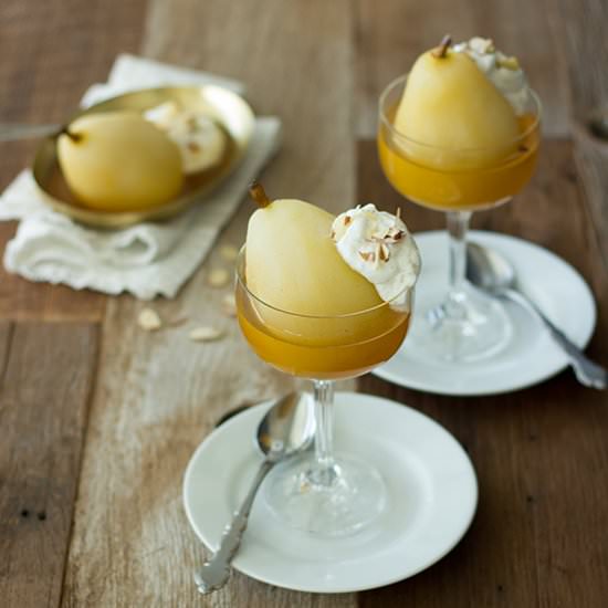 Almond Champagne Poached Pears