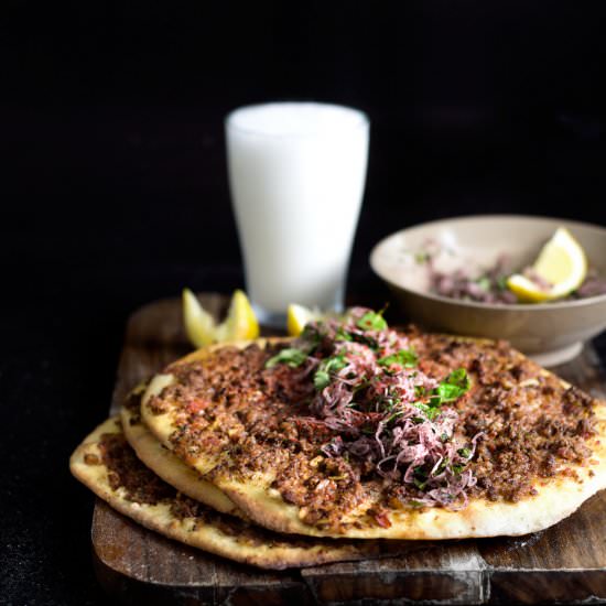 Turkish lahmacun and ayran