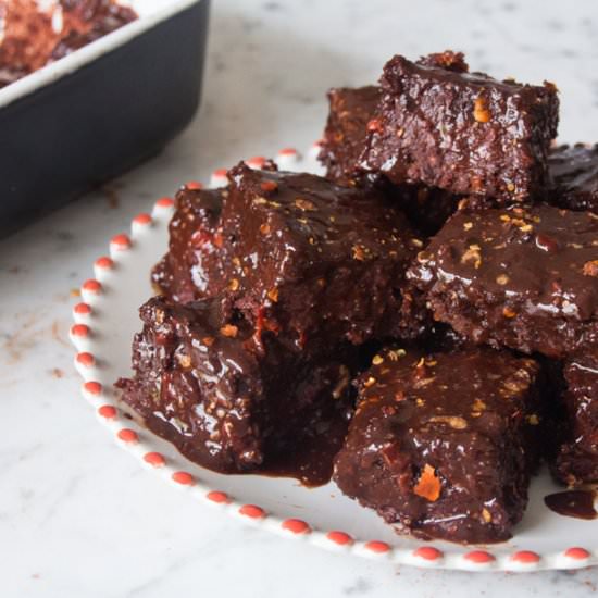 Glazed Chilli and Beetroot Brownies