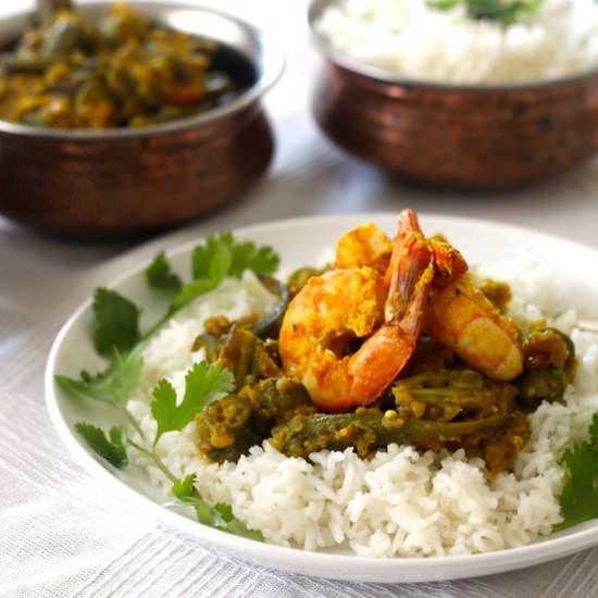 Okra and Tandoori Shrimp
