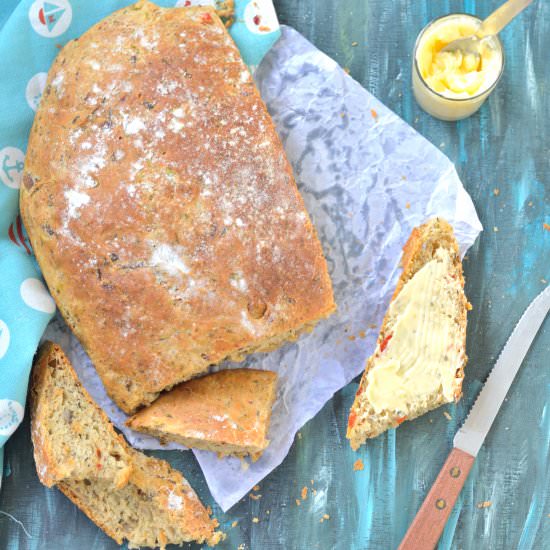 Bread with Zucchini, Mushroom, Red Bell Pepper