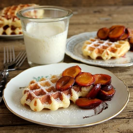 Crispy Waffles with Plums
