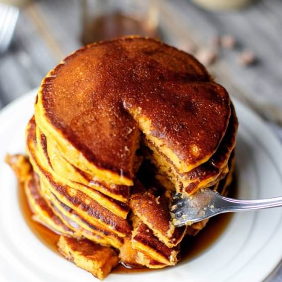 Caramel Chip Pumpkin Pancakes