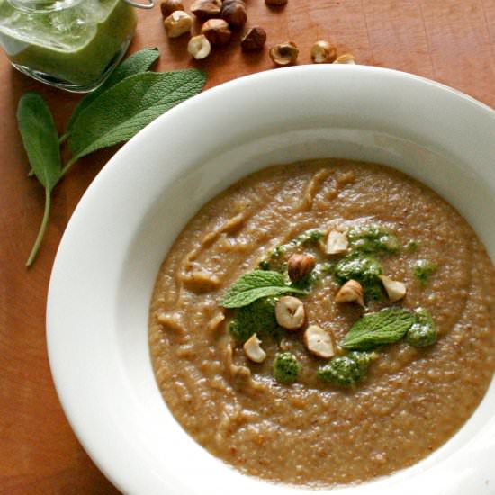 Parsnip–Hazelnut soup with sage oil
