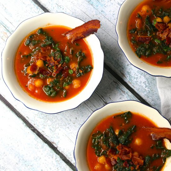 Smoky Tomato Bacon Soup with Kale