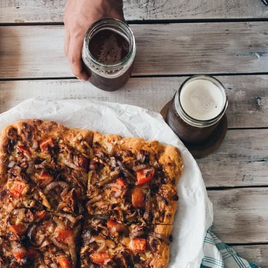 Beer Braised Onion + Chicken Pizza
