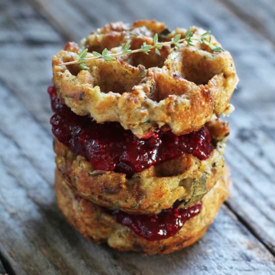 Stuffing Waffles & Chia Cranberry Sauce