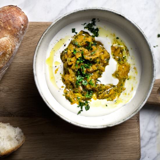 whipped feta w carrot pesto