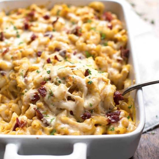 Chicken Bacon Pumpkin Pasta Bake