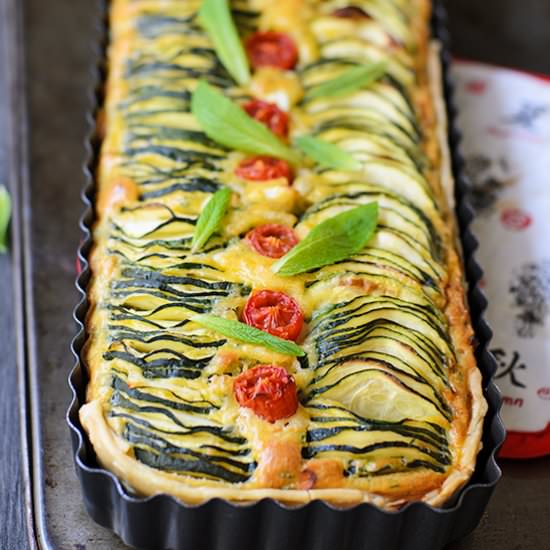 Zucchini, Feta and chive Pie
