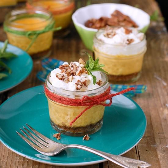 Mini Pumpkin Pie Cheesecakes in jar