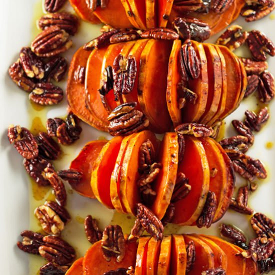 Hasselback Sweet Potatoes w/ Pecans