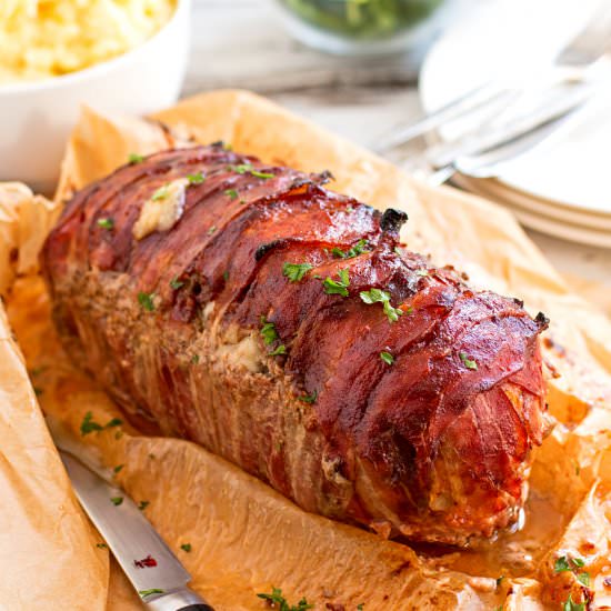 Bacon Wrapped Stuffed Meatloaf