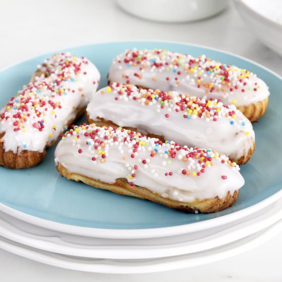 Chocolate and sprinkles eclairs