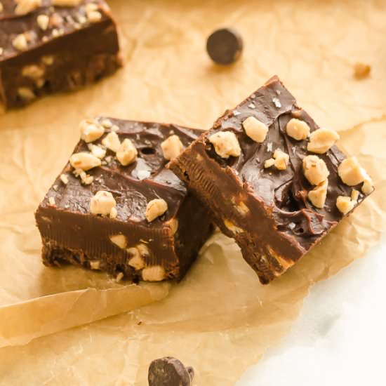 Salted Dark Chocolate Toffee Fudge
