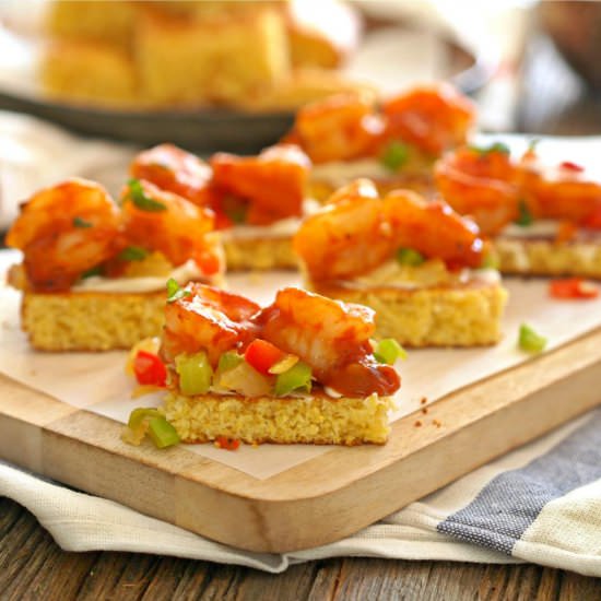 Shrimp and Cornbread Bruschetta