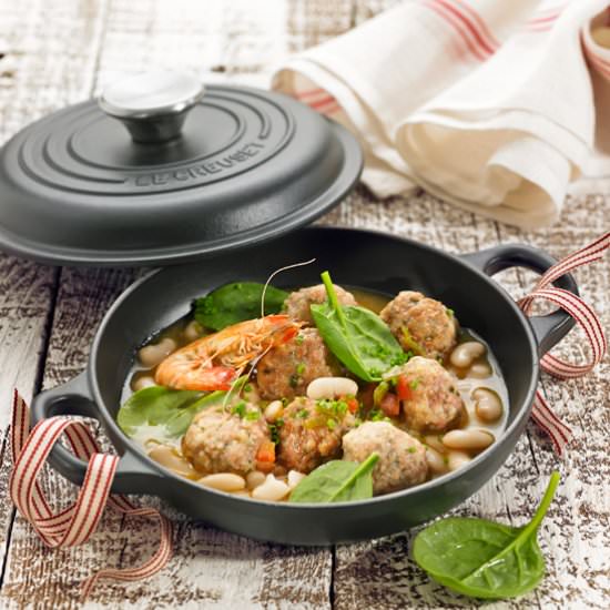 Prawn meatballs with black sausage