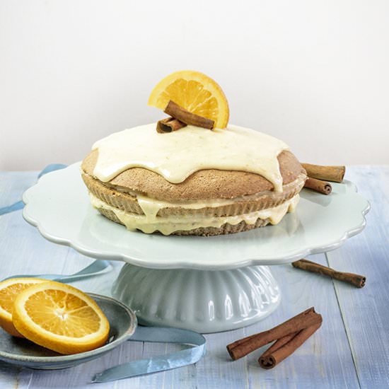 sponge cake with orange frosting