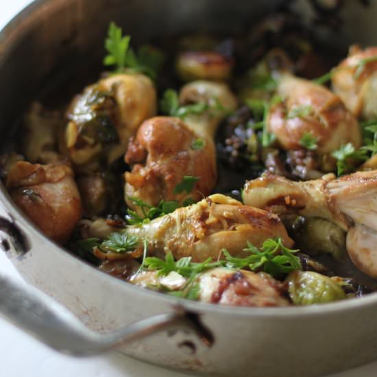 Seared Drumsticks & Brussel Sprouts