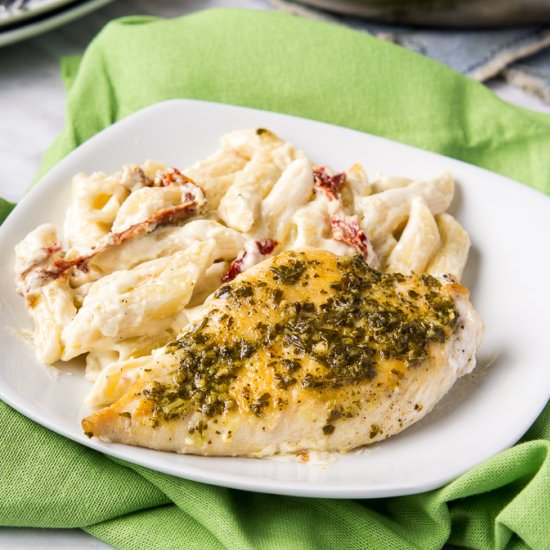 Basil Pesto Chicken Alfredo Penne