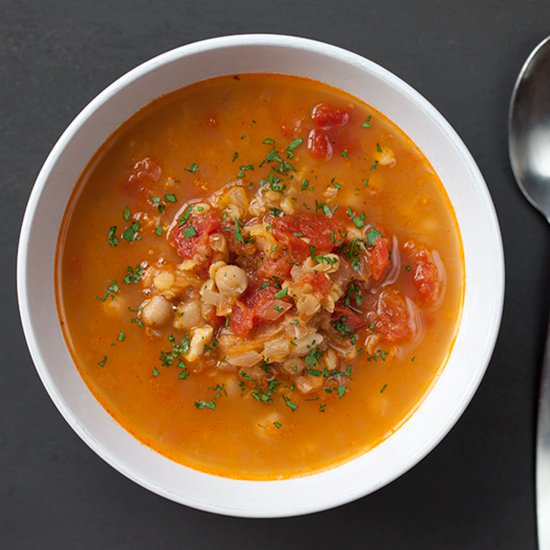 Spicy Red Lentil & Chickpea Soup