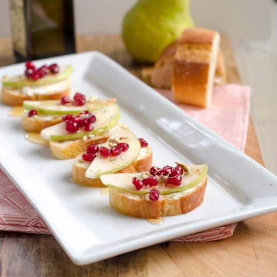 Pomegranate and Pear Crostini