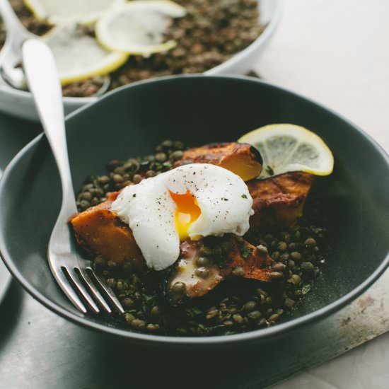 Lentils, Acorn Squash + Poached Egg