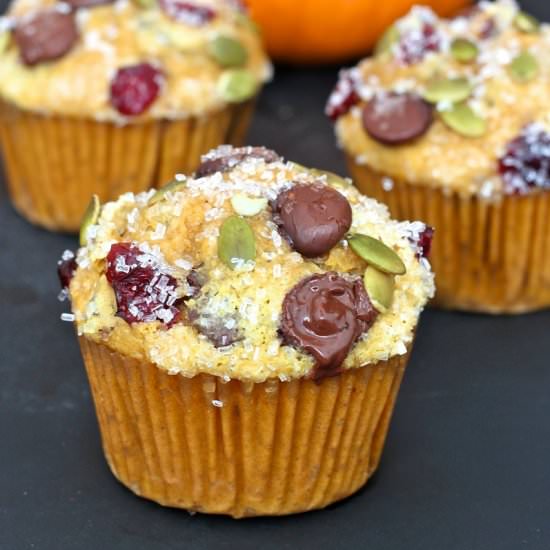 Pumpkin Cranberry Chocolate Muffins