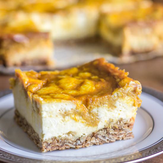 Pumpkin Pie Swirled Cheesecake Bars
