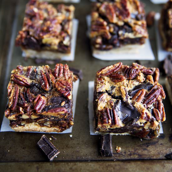 Bourbon Chocolate Pecan Pie Bars