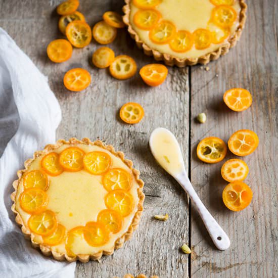 Lime curd tarts with kumquats