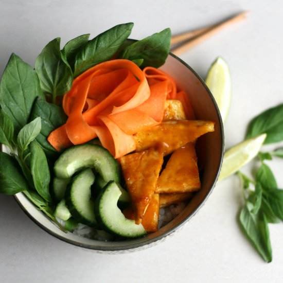 Mango and lemongrass glazed tofu