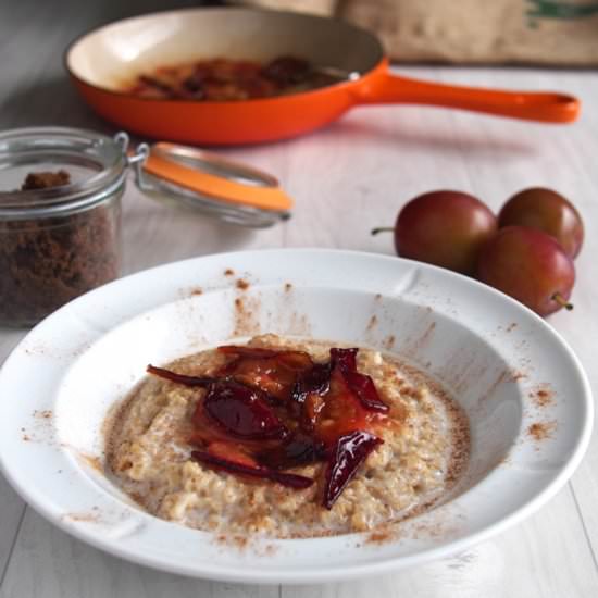 Seared Plums on Steel Cut Oats