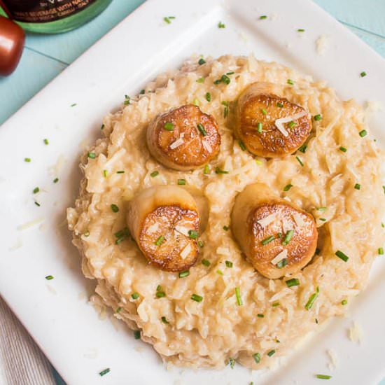 Peach-Champagne Scallop Risotto