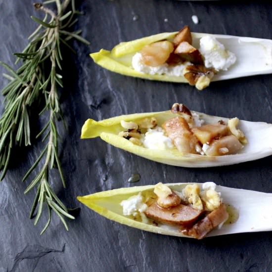 Endive with Pear, Walnut + Cheese