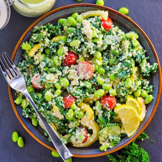 Edamame Hummus Kale Quinoa Salad