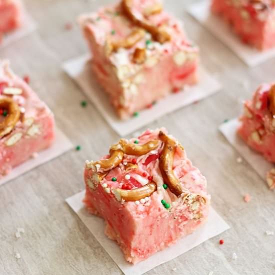 White Peppermint Pretzel Fudge