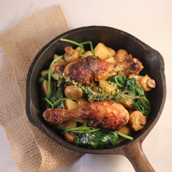 chicken with yams,mushrooms,spinach