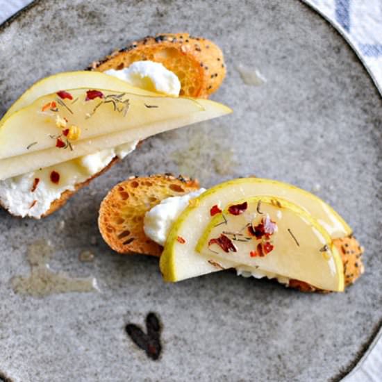 10 Min Pear + Ricotta Crostini