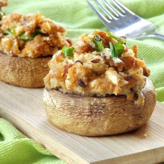 Tempeh Bacon Stuffed Mushrooms
